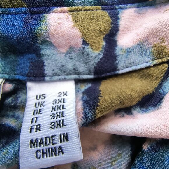 Susan Graver Liquid Knit Top 2X Multicolor Abstract Print Button-up Office Boho - Picture 15 of 16